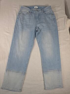 LOFT Girlfriend Straight Leg Jeans Colorblock Hem 6